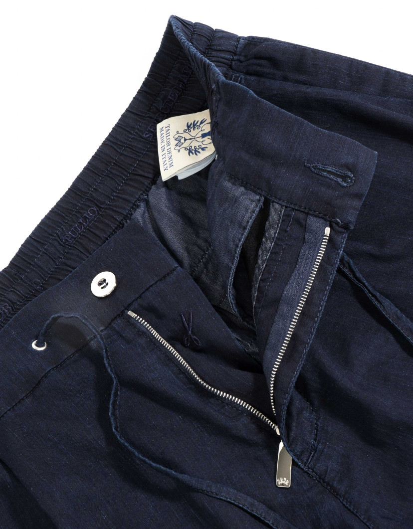 Scissor Scriptor Dark Blue Fine Cotton Drawstring Chinos image